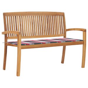 vidaXL Stapelbar tr&auml;dg&aring;rdsb&auml;nk med dyna 128,5 cm massiv teak