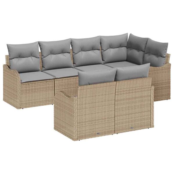 vidaXL Tr&auml;dg&aring;rdsoffset med kudde med lagring 7 pcs Beige Poly rattan
