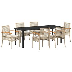 vidaXL Tr&auml;dg&aring;rdsm&ouml;belset 7 st Beige och svart Rotting