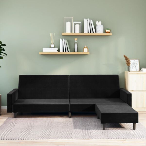 vidaXL B&auml;ddsoffa 2-sits med fotpall svart sammet