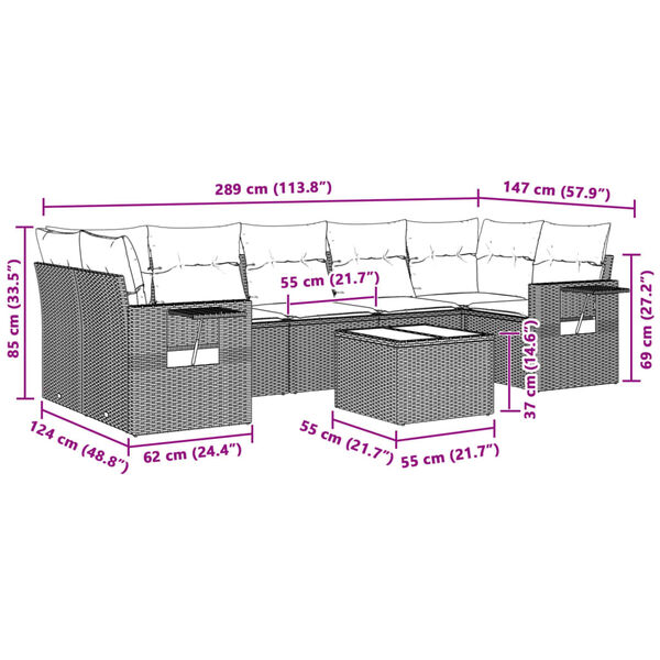 vidaXL Loungegrupp f&ouml;r tr&auml;dg&aring;rden m dynor 8 delar ljusgr&aring; konstrotting