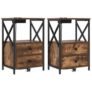 vidaXL Nattduksbord 2 pcs R&ouml;kt ek 40 x 31 x 60 cm Konstruerat tr&auml;