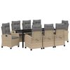 vidaXL Tr&auml;dg&aring;rdsm&ouml;belset med kudde 9 pcs Beige konstrotting