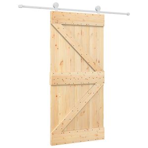 vidaXL Skjutd&ouml;rr Naturlig och vit 95 x 210 cm Massiv furutr&auml;d&ouml;rr