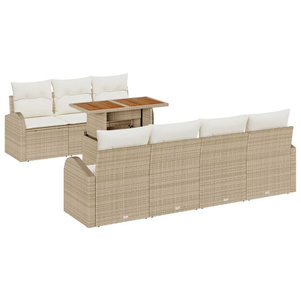 vidaXL Tr&auml;dg&aring;rdsoffset med lagring 8 pcs Beige Poly rattan