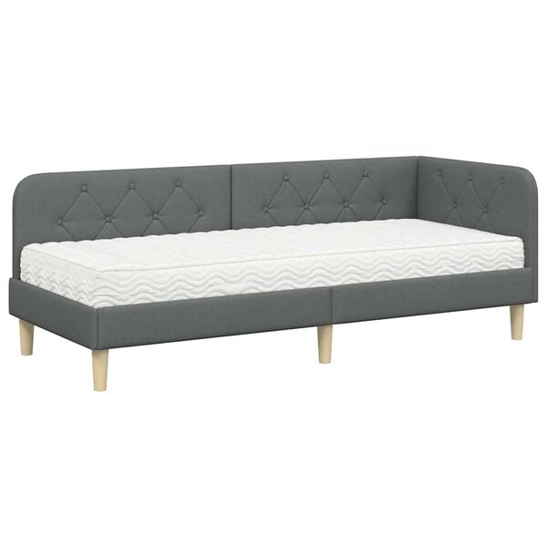 vidaXL H&ouml;rn S&auml;ngram med madrass med huvudgavel M&ouml;rkgr&aring; 80 x 200 cm tyg