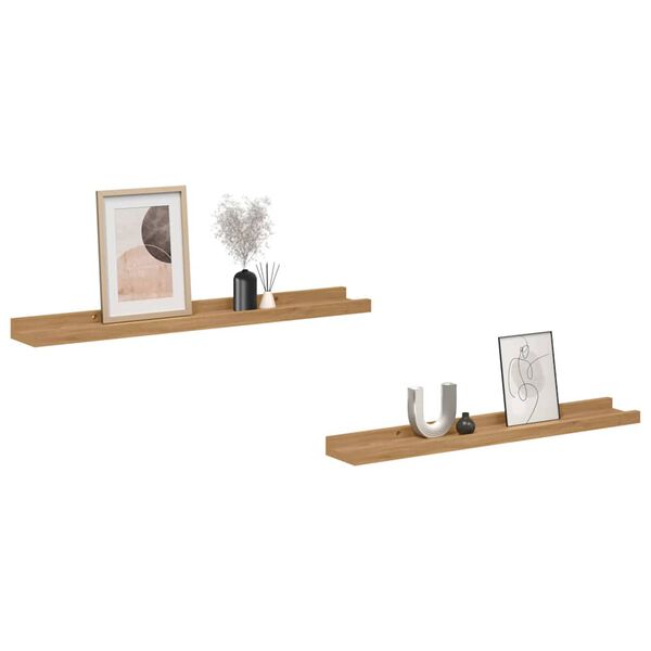 vidaXL V&auml;gg hylla med hylla 2 pcs Brun 60 x 9 x 3 cm Konstruerat tr&auml;
