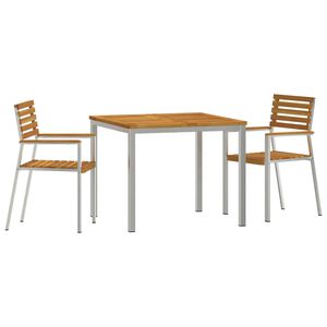 vidaXL Tr&auml;dg&aring;rdsm&ouml;belset 3 pcs Massiv akaciatr&auml; och rostfritt st&aring;l