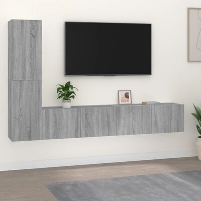 vidaXL Tv-skåp 4 delar grå sonoma konstruerat trä