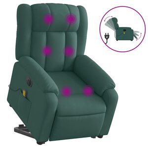 vidaXL Elektrisk massagef&aring;t&ouml;lj med uppresningshj&auml;lp m&ouml;rkgr&ouml;n tyg