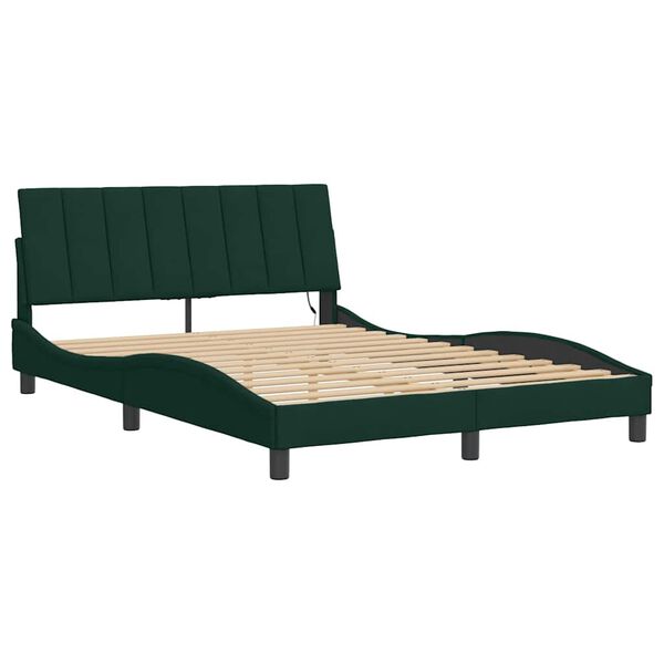 vidaXL Bed Frame with LED without Mattress "Hanko" Dark Green 140x200 cm Velvet