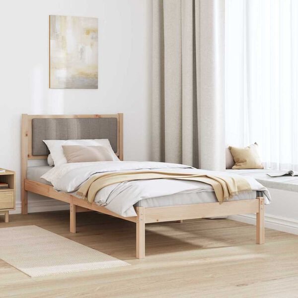 vidaXL S&auml;ngram med Kl&auml;dd Huvudgavel Taupe 90 x 190 cm Massiv furu