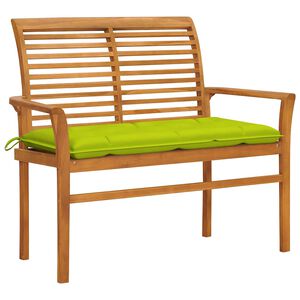 vidaXL Tr&auml;dg&aring;rdsb&auml;nk med ljusgr&ouml;n dyna 112 cm massiv teak