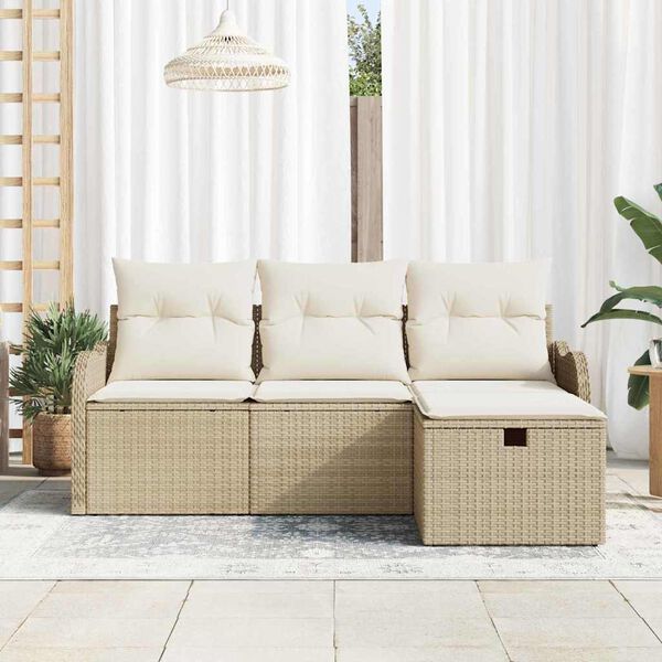 vidaXL Trädgårdsoffset med kudde med lagring 4 pcs Poly rattan