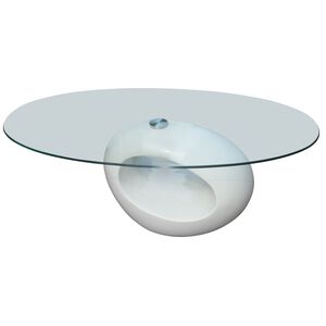 vidaXL Soffbord med oval bordsskiva i glas h&ouml;gglans vit