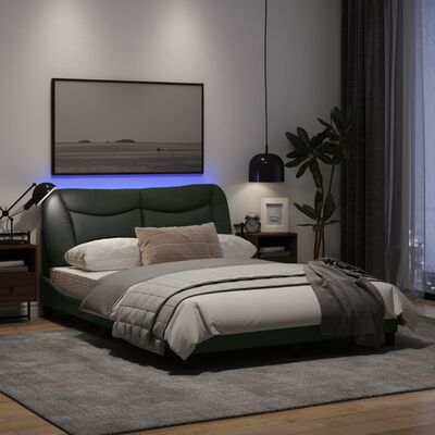 vidaXL Sängram med LED-belysning mörkgrå 140x190 cm tyg