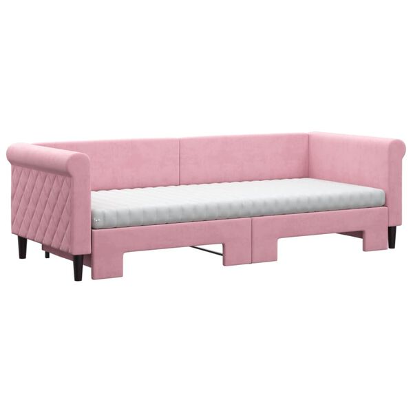 vidaXL Dagbädd utdragbar med madrasser rosa 80x200 cm sammet
