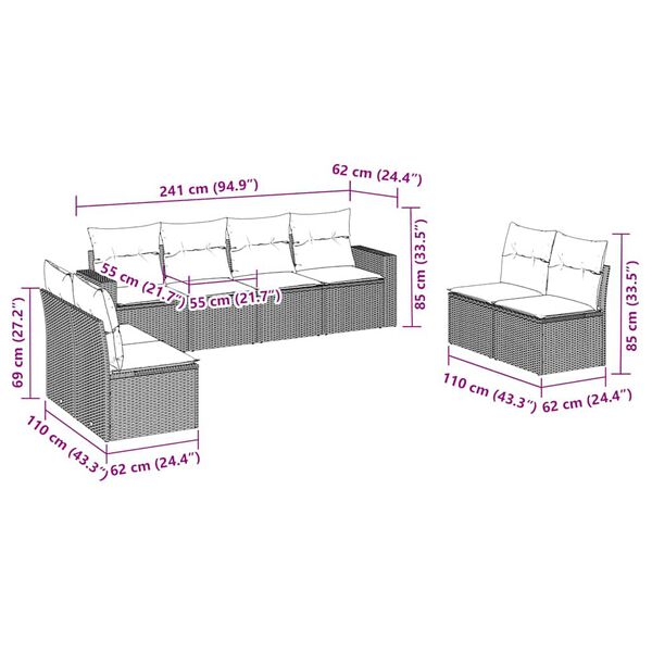vidaXL Loungegrupp f&ouml;r tr&auml;dg&aring;rden med dynor 8 delar brun konstrotting