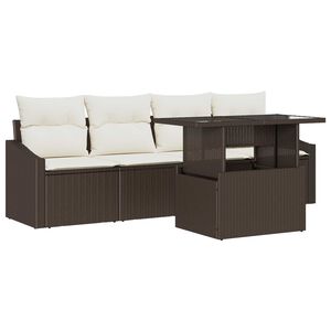 vidaXL Tr&auml;dg&aring;rdsoffset med kudde 5 pcs Brun och Kr&auml;m konstrotting