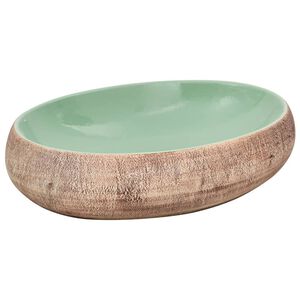 vidaXL Handfat gr&ouml;n och brun oval 59x40x15 cm keramik