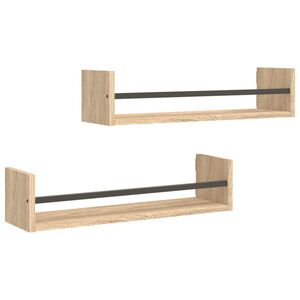 vidaXL V&auml;gghyllor med st&auml;nger 2 st sonoma-ek 60x16x14 cm