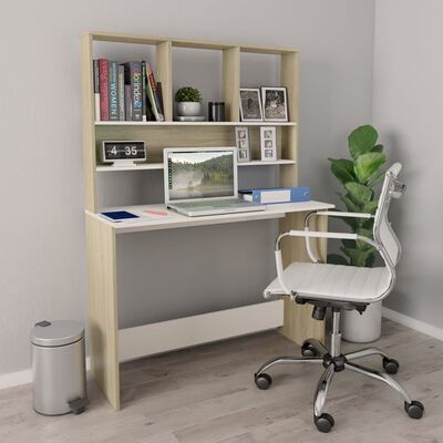 vidaXL Skrivbord med hyllor vit och sonoma-ek 110x45x157 cm spånskiva