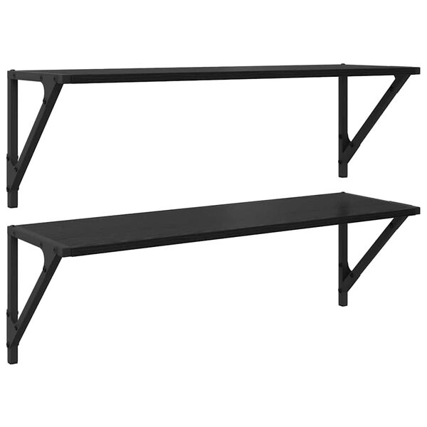 vidaXL V&auml;gg hyllor 2 pcs Svart Ek 80 x 25 x 25,5 cm Konstruerat tr&auml;