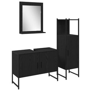 vidaXL Badrumsm&ouml;belset 3 st Svart 33 x 33 x 113.5 cm Konstruerat tr&auml;