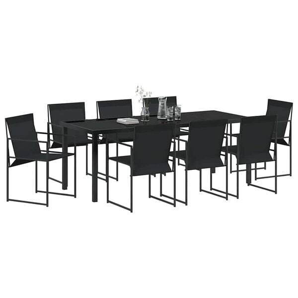 vidaXL Tr&auml;dg&aring;rdsm&ouml;belset 9 pcs Svart Pulverlackerat st&aring;l