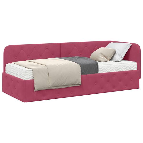 vidaXL H&ouml;rn S&auml;ngram med madrass Vinr&ouml;d 80 x 200 cm Sammet