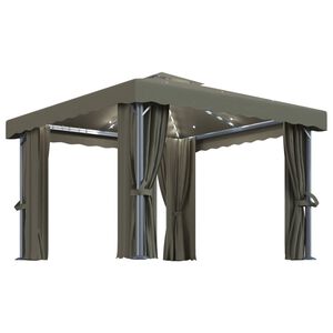 vidaXL Paviljong med draperi och ljusslinga LED 3x3 m taupe