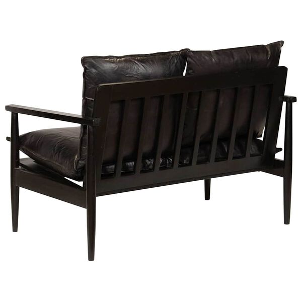 vidaXL 2-sitssoffa i äkta läder med akaciaträ svart