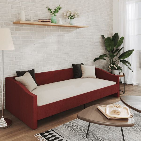 vidaXL Dagb&auml;dd med madrass USB vinr&ouml;d tyg 90x200 cm