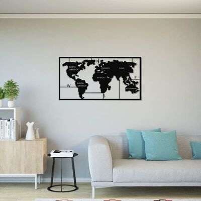 Homemania Väggdekoration World Map 90x55 cm svart metall