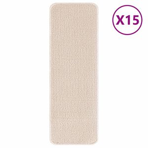 vidaXL Halkfria trappmattor 15 st 60 x 25 cm Kr&auml;m PP Rektangul&auml;r