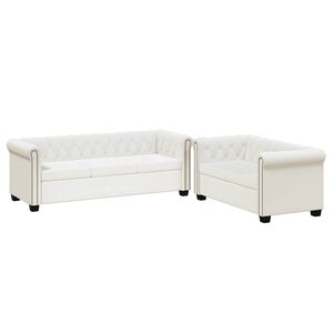 vidaXL Chesterfield 2-sits och 3-sits konstl&auml;der vit