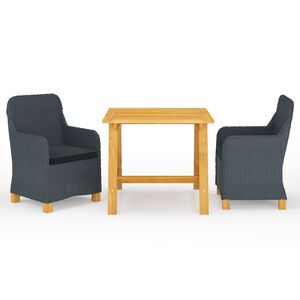 vidaXL Matgrupp f&ouml;r tr&auml;dg&aring;rden 3 delar m&ouml;rkgr&aring;