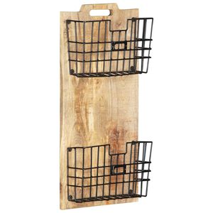 vidaXL V&auml;ggmonterat tidningsst&auml;ll 33x10x67 cm massivt grovt mangotr&auml;