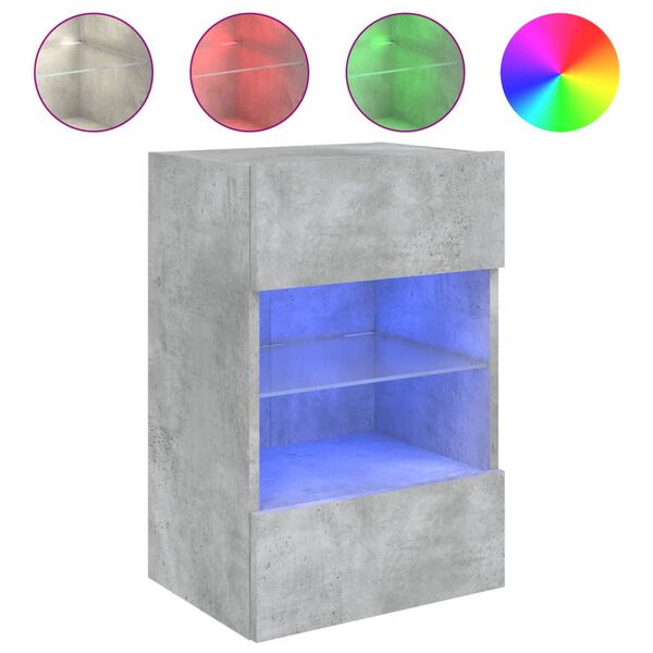 vidaXL Väggmonterad tv-bänk LED betonggrå 40x30x60,5 cm