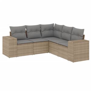 vidaXL Soffgrupp f&ouml;r tr&auml;dg&aring;rden med dynor 5 delar beige konstrotting
