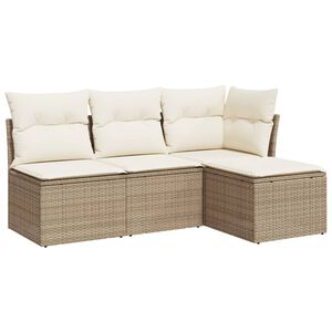 vidaXL Soffgrupp f&ouml;r tr&auml;dg&aring;rd med dynor 4 delar beige konstrotting