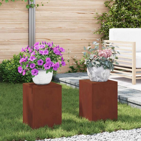 vidaXL V&auml;xtst&auml;ll 2 pcs Rostig 24 x 24 x 35 cm V&auml;derbest&auml;ndig st&aring;l