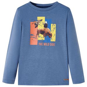vidaXL T-shirt med l&aring;nga &auml;rmar f&ouml;r barn bl&aring; melange 116