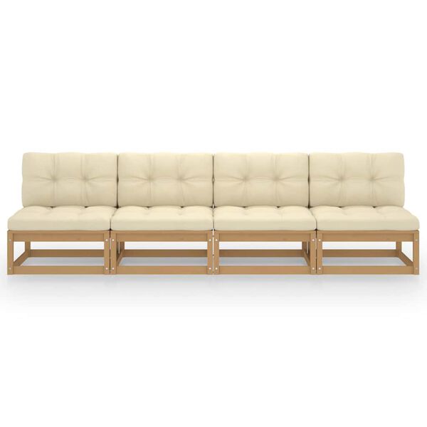 vidaXL Trädgårdssoffa 4-sits med dynor massiv furu