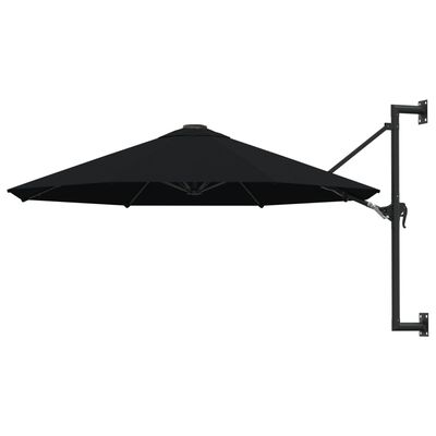 vidaXL Väggmonterat parasoll med metallstång 300 cm svart