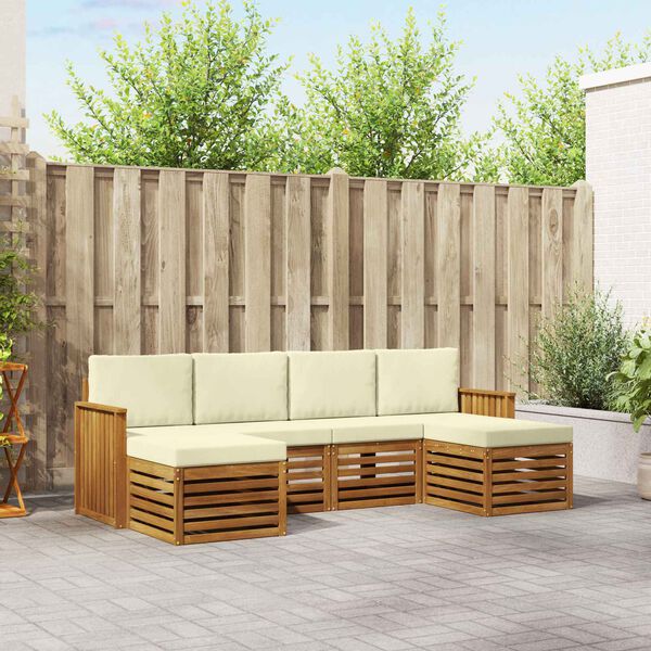 vidaXL Soffgrupper 6 pcs Naturlig och Gr&auml;dde Massivt Akaciatr&auml;