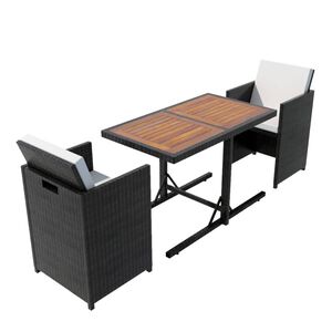 vidaXL Bistrogrupp med dynor 3 delar konstrotting svart