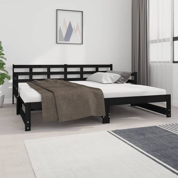 vidaXL Bäddsoffa svart massiv furu 2x(90x190) cm