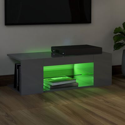 vidaXL TV-bänk med LED-belysning grå högglans 90x39x30 cm