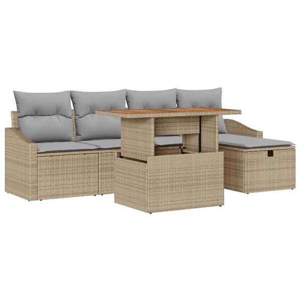 vidaXL Tr&auml;dg&aring;rdsoffset med kudde med lagring 6 pcs Beige Poly rattan
